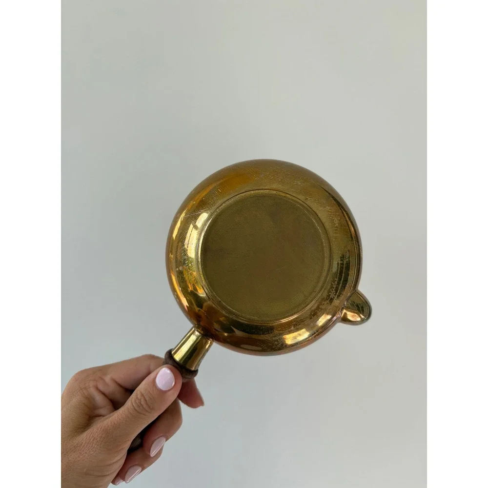 Vintage Brass Stacking Tea Set 3 Tier Teapot Creamer Sugar Wood Handle 8 Inch